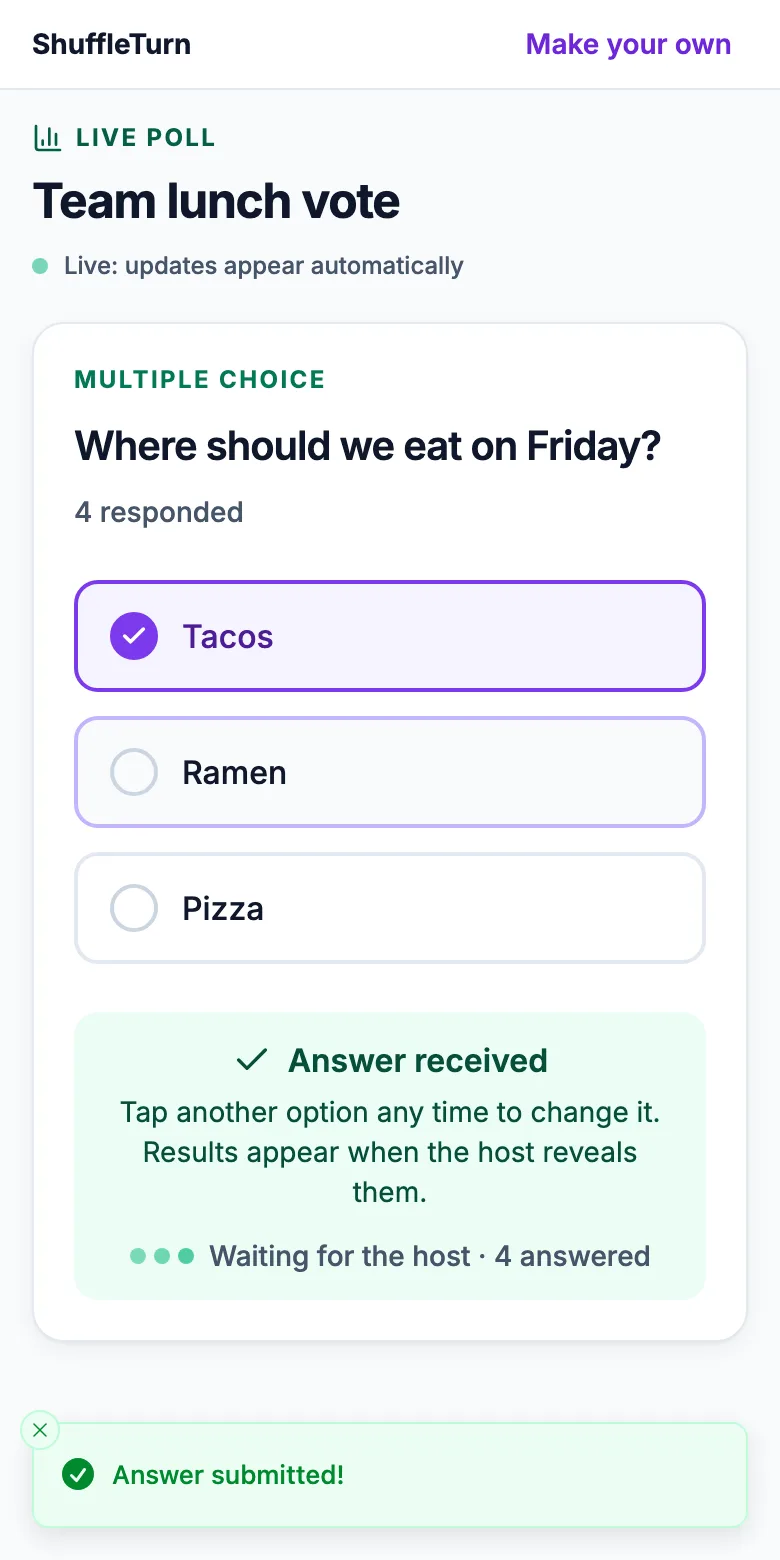 A phone showing that the answer was submitted